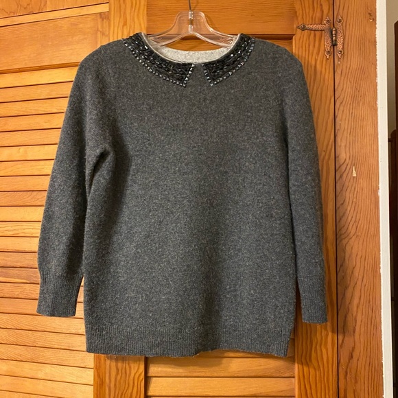 J. Crew Sweaters J Crew Gray Long Sleeve Sweater With Beaded Collar